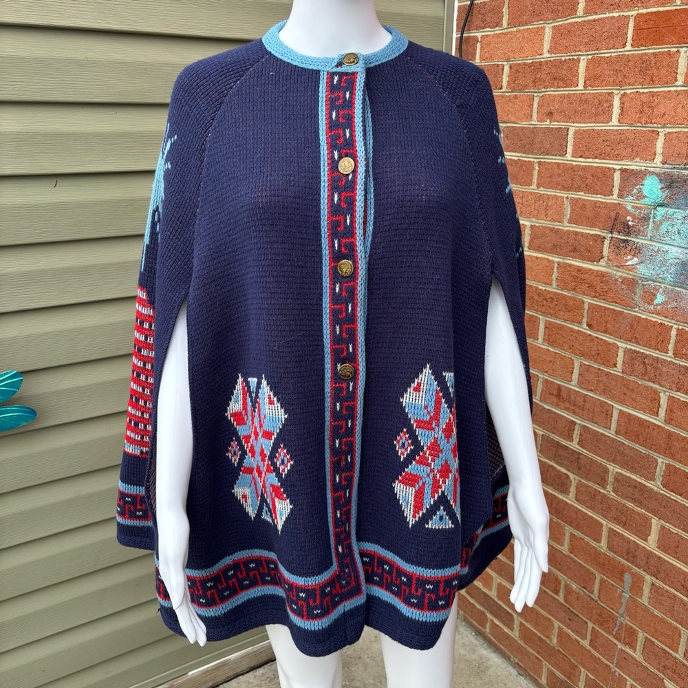 VTG STURBRIDGE 70’s BOHO SWEATER CAPE SOUTHWESTERN WEAVER HIPPIE ONE SIZE